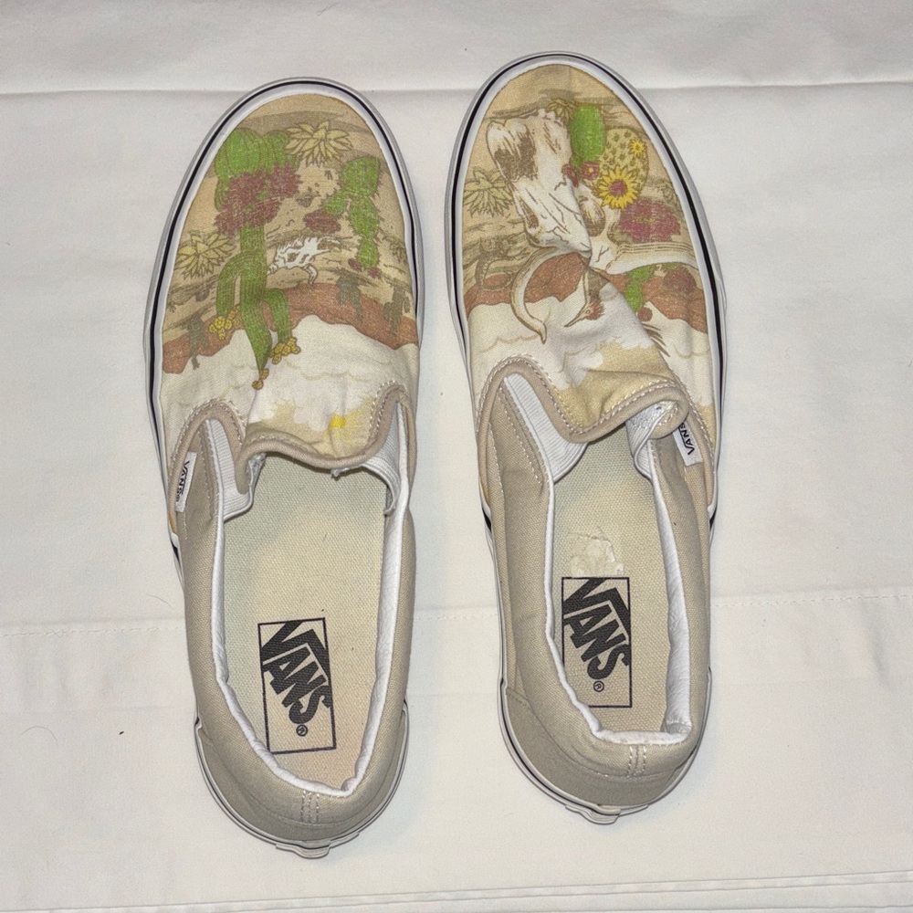Vans Beige and Green Nature Desert Print Slip-Ons